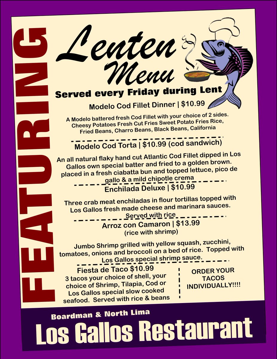 Join us every Friday for a great Lenten lunch or dinner.