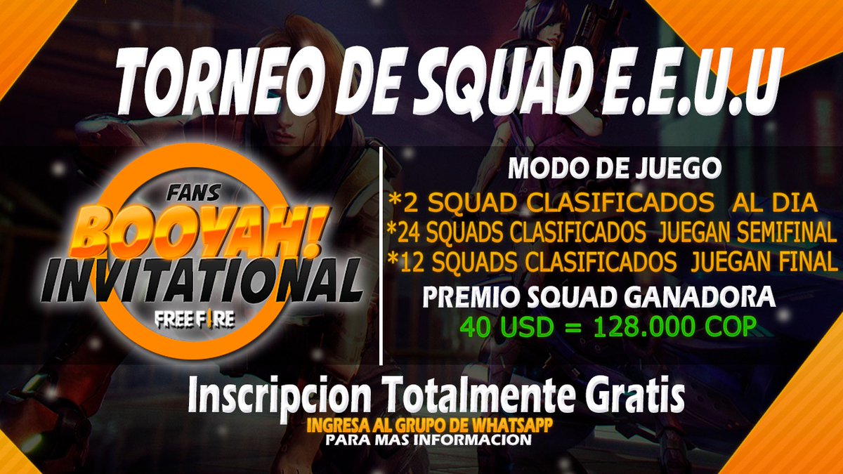Invitamos a toda la comunidad de  Free Fire server E.E.U.U ha participar en el BOOYAH Fans Invitational, competencia Gratuita donde podras ganar hasta $160 USD Link del registro: evoagencialatam.com/torneos.html