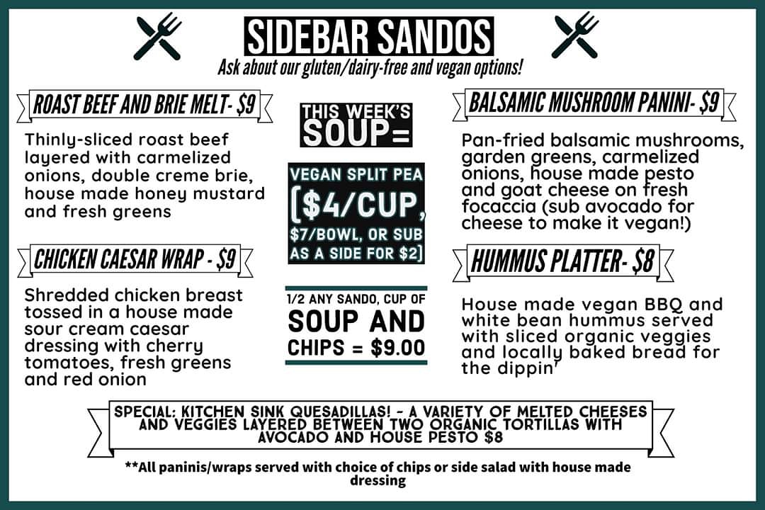 This week's menu! #sidebarsandos #fopo #seportland #communitylove #salads #wraps #soups #fosterpowell #foster #freehugs #party #pdxeats #yum