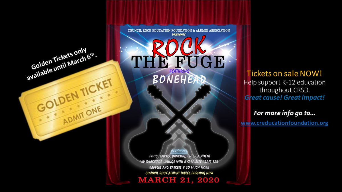 Last chance to buy your CR Golden Ticket to ROCK the Fuge with Bonehead. Sale ends Friday, March 6 at midnight. Ticket includes; 1 event ticket (food, entertainment, unlimited dancing &amp; fun), 1 adult drink ticket and 5 basket raffle tickets. weblink.donorperfect.com/ROCK2020