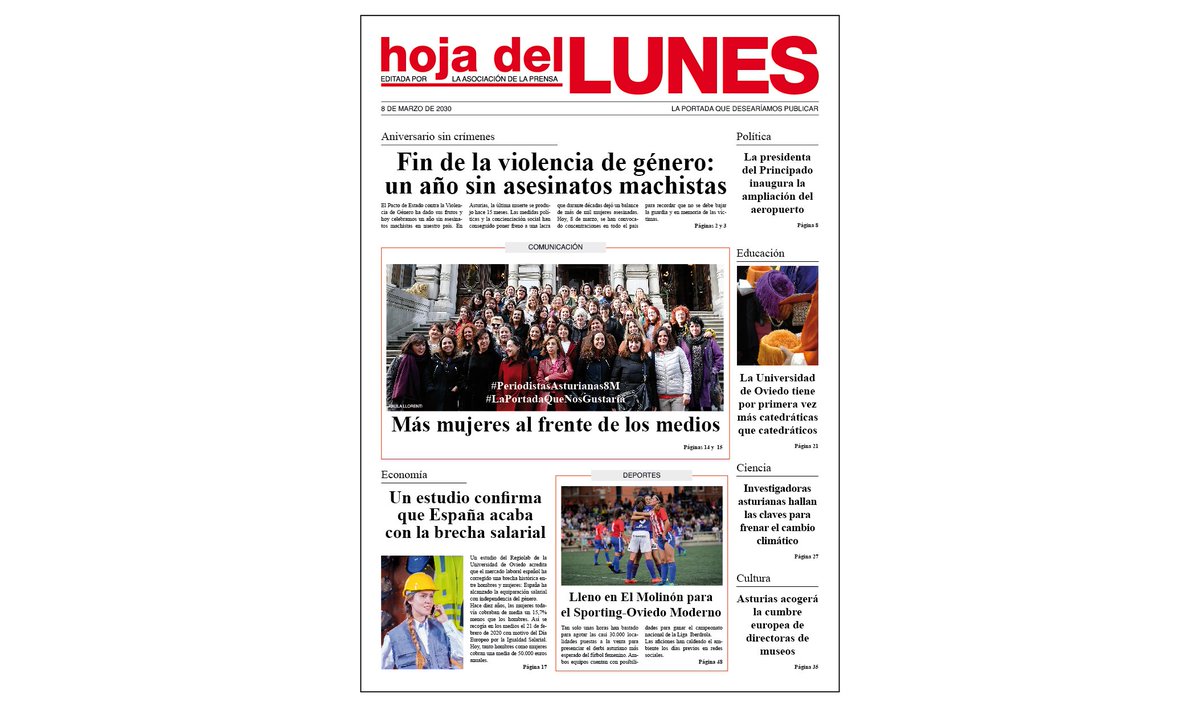 lyantu's tweet photo. Esta es #LaPortadaQueNosGustaría

Por desgracia, solo la foto principal es real. Para el resto queda mucho por hacer, pero ya empezamos el camino y somos imparables. 

#PeriodistasAsturianas8M
✊💜 https://t.co/avvVWCbRSh