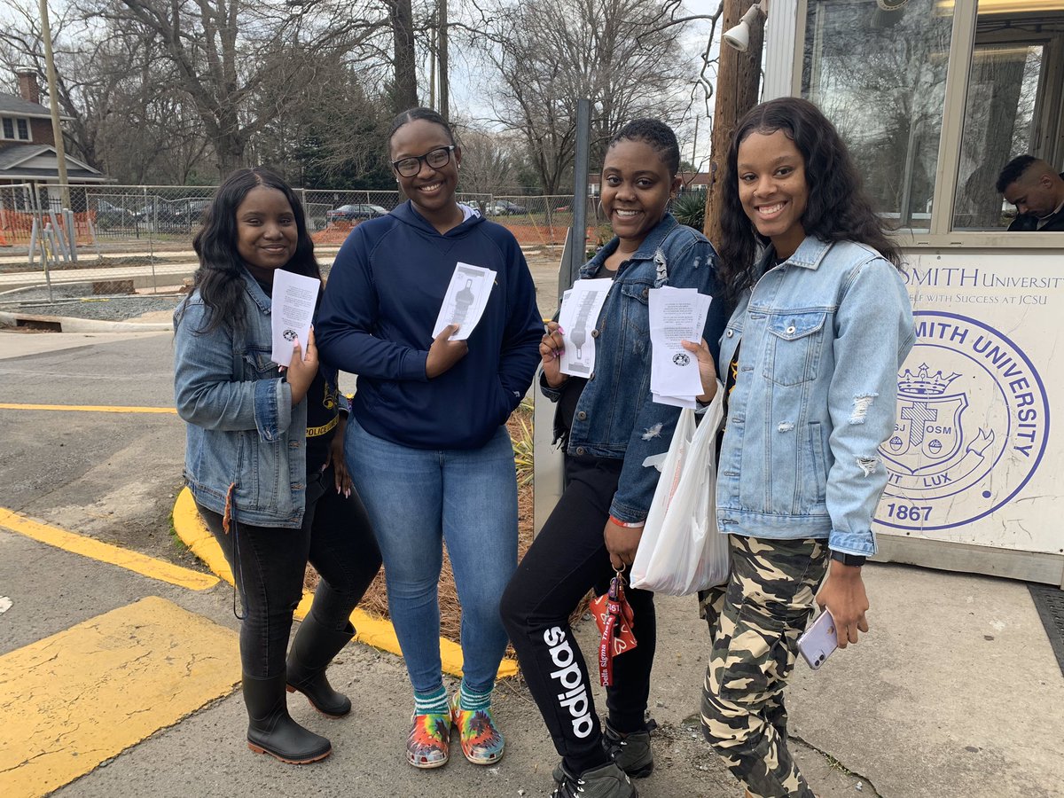 JCSUniversity's tweet photo. Did you snatch any sweets on the way to campus? Members of #JCSU’s Criminal Justice Honor Society passed out treats to drivers for wearing their seat belt as part of Crime Justice and Law Week. https://t.co/wT8hDkEpQg