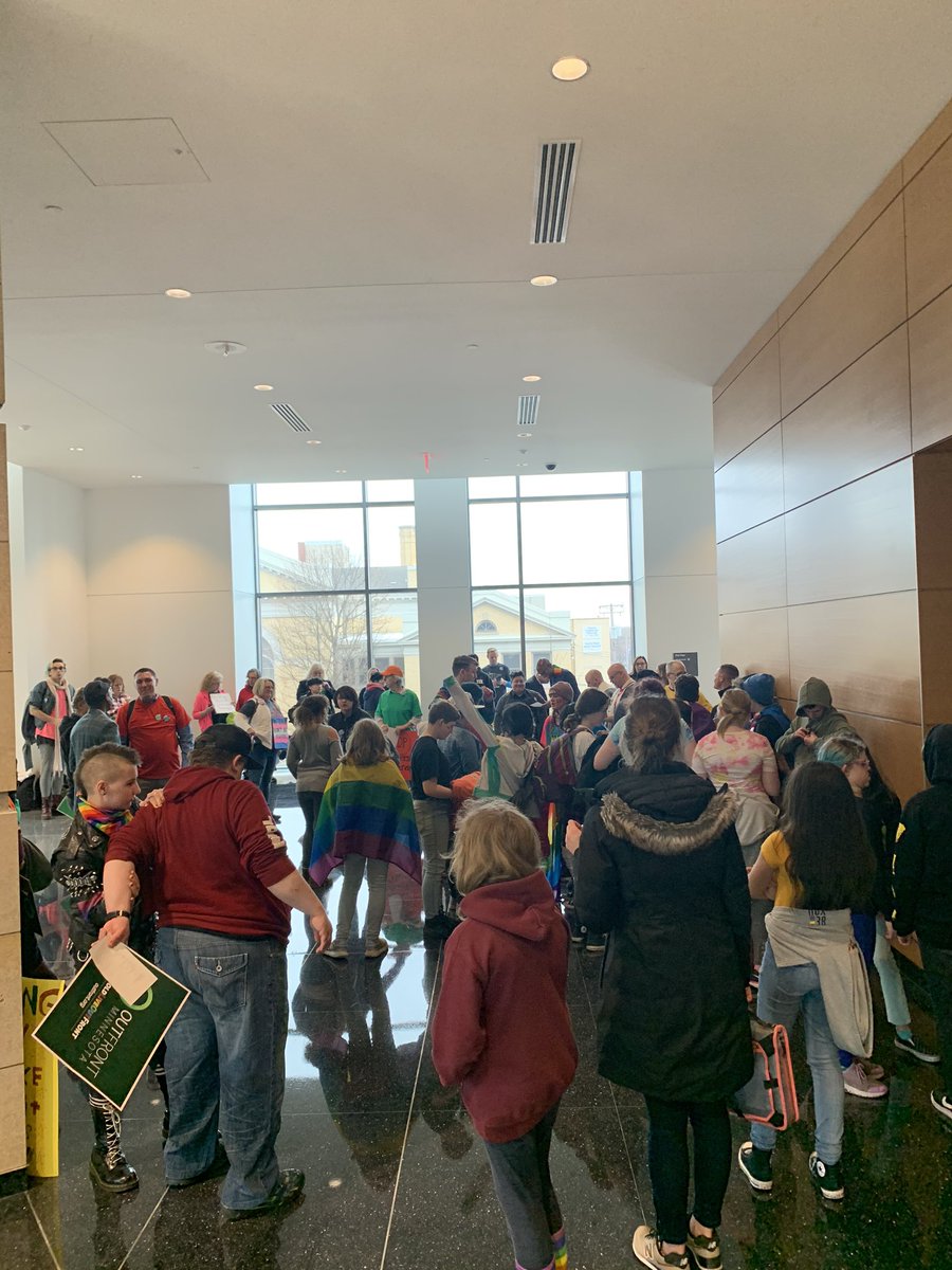 outfrontmn's tweet photo. We are at the #MNSenate Building demanding an end to #conversiontherapy. #BornPerfect #BeBoldLiveOutFront https://t.co/CDYlUcuqcA