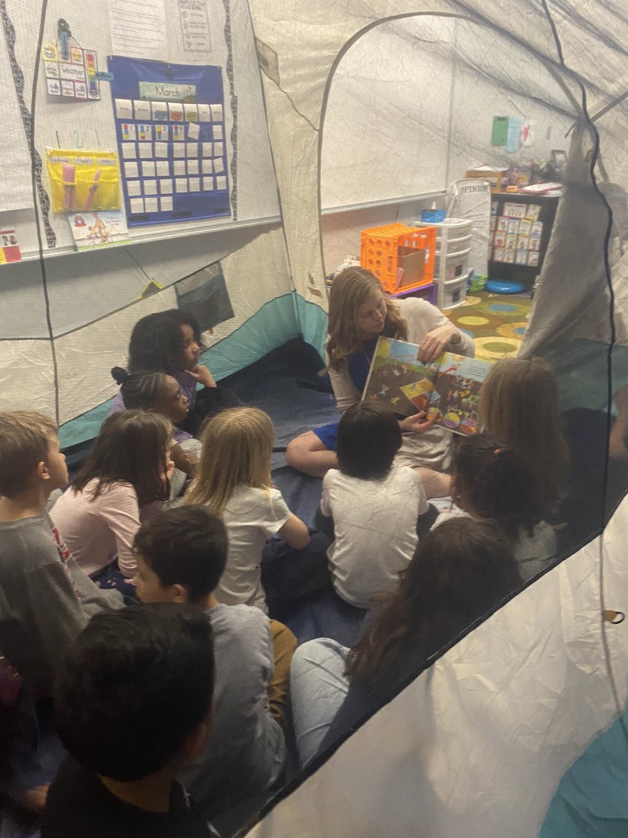 Mrsjennstephens's tweet photo. We had guest readers come to Camp Read A Lot. They even read to us inside our tent! Thank you to @cp_knightsPE @msbeebemath @MrsMcMurray5th and Ms. Guiot. #ISDstrong #cpfirst #ISDstrong https://t.co/Q1CsGrMwPY