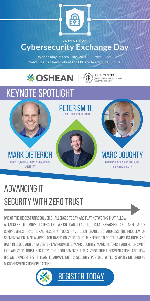 osheanRI's tweet photo. #CybersecurityExchangeDay20 is just a few days away.
Learn more about our keynotes #TrustedInternet, @edgewisenet, @ITatBrown and higher ed panel led by @LetsTalkNerdy Register Today! https://t.co/slmBx93LZp https://t.co/xcI3l6BGJM