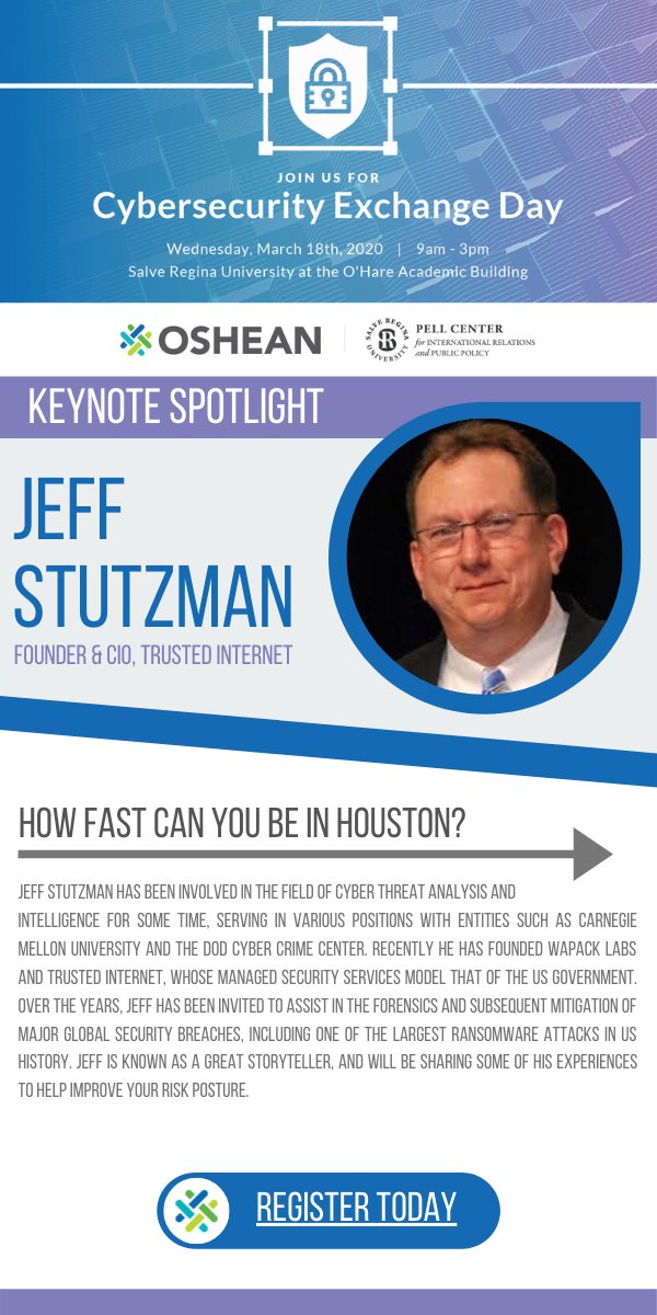 osheanRI's tweet photo. #CybersecurityExchangeDay20 is just a few days away.
Learn more about our keynotes #TrustedInternet, @edgewisenet, @ITatBrown and higher ed panel led by @LetsTalkNerdy Register Today! https://t.co/slmBx93LZp https://t.co/xcI3l6BGJM