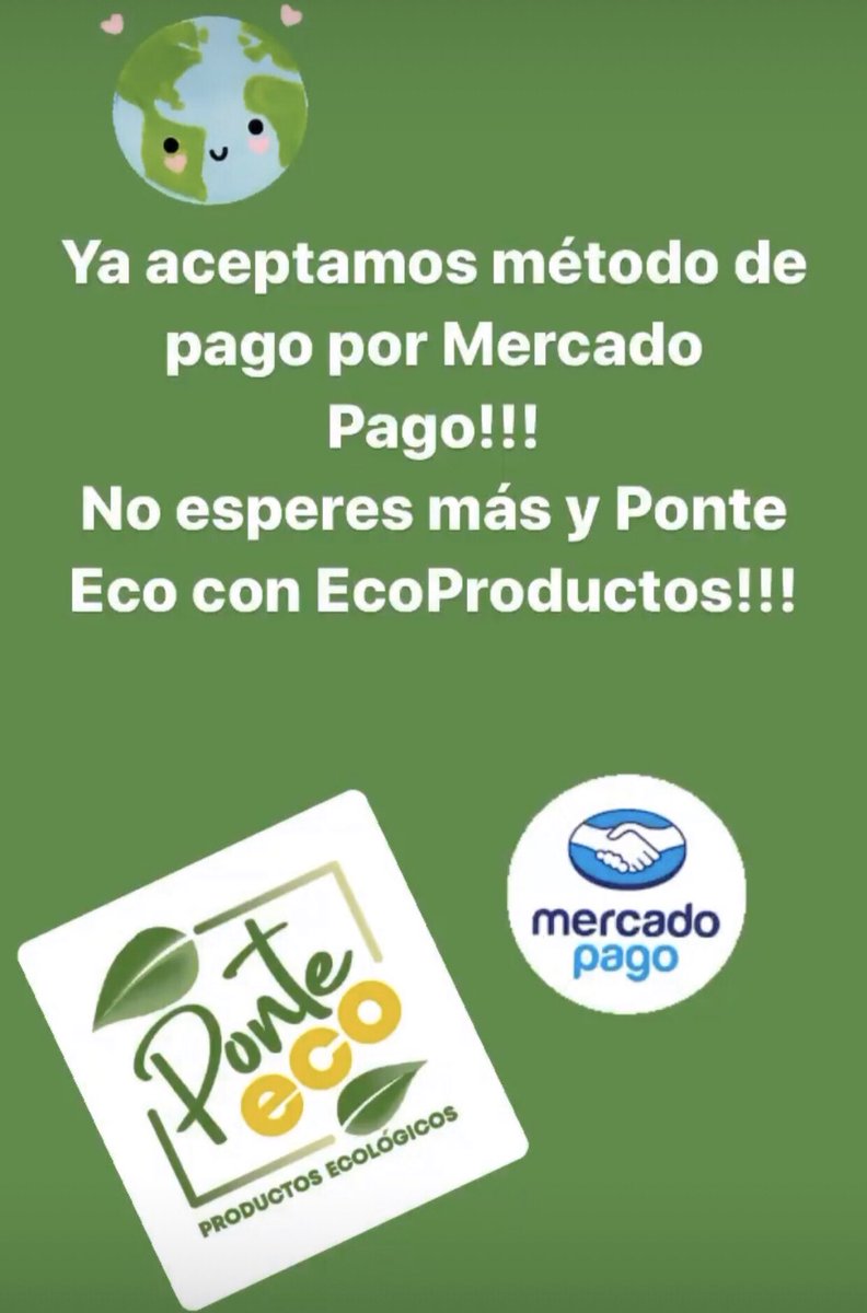 PonteEco's tweet photo. Ya aceptamos pagos por medio de @mercadopago !!!
No esperes más y Ponte Eco con EcoProductos 
@c_insurgentes @FTHouseCoyoacan @FondaParroquia @La_Cuera @ColoniasCondesa @solosanborns @ITftmx @FTtruckers https://t.co/aelYUsaI4w