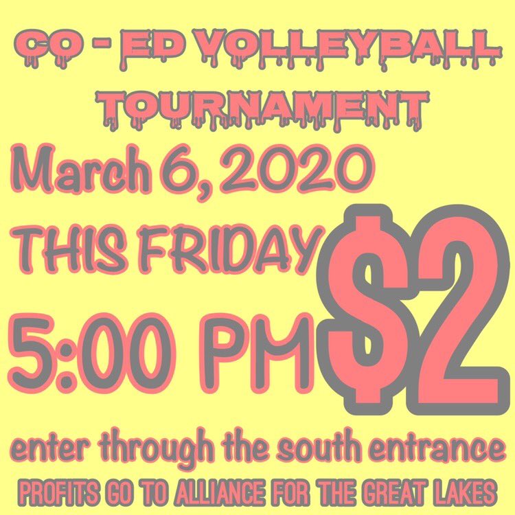 abhsstudentlife's tweet photo. Co-Ed Volleyball tomorrow!! All proceeds go to Alliance for the Great Lakes 🌊🌊 https://t.co/FJuxZDq4zI