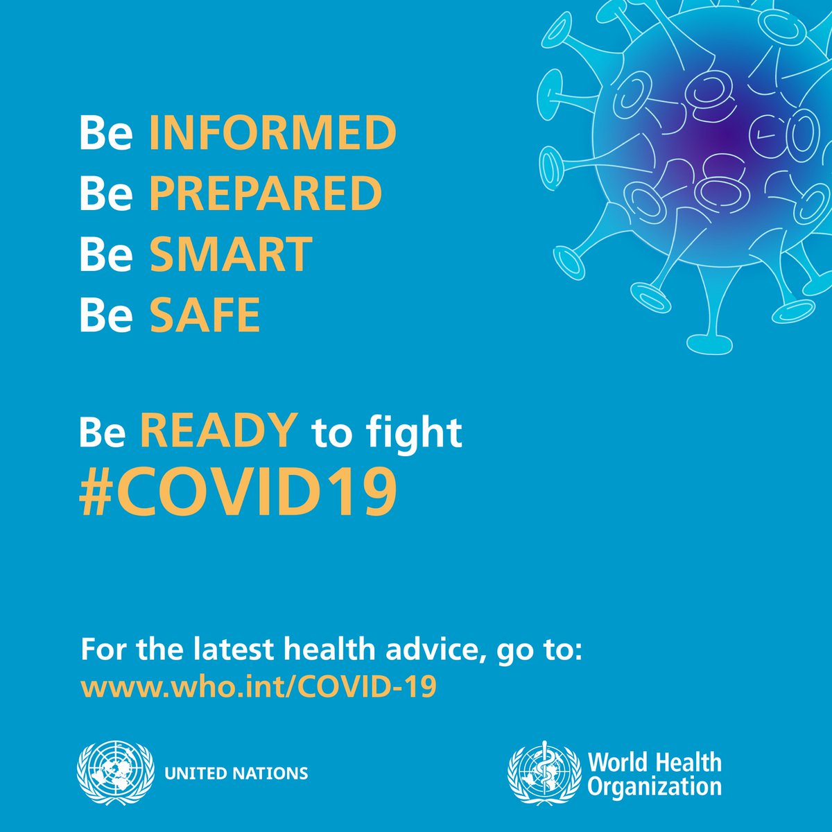 desireegruber's tweet photo. Be INFORMED
Be PREPARED
Be SMART
Be SAFE
Be READY to fight #Coronavirus
 
Proud to stand side-by-side with @who to fight #COVID19.
Learn more &amp; SHARE: https://t.co/X9X2M3wVup https://t.co/tYGYKzK4yG