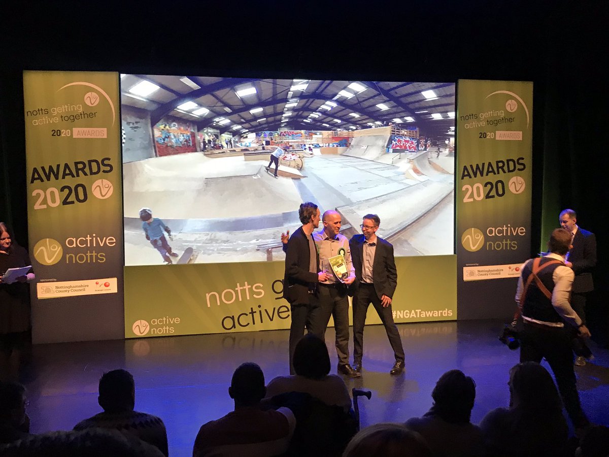 GOGANottm's tweet photo. YES! The incredible @SkateparkFlo being recognised for their amazing work in the Active Place award! A proud partner of the @GOGANottm programme! Well done team! #NGATAwards https://t.co/znGtzYEXys