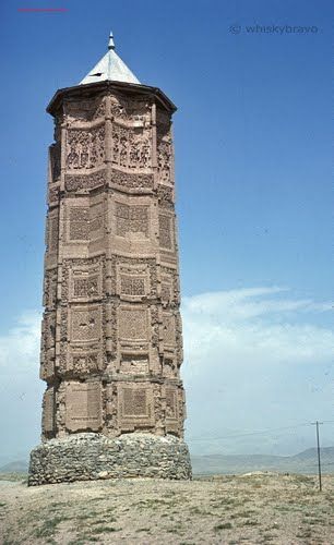 The minaret of Bahram Shah is one of two monumental towers at Ghazni. It is located in a ruin field that also contains a number of Ghaznavid tombs and palaces. An inscription on the minaret states that Bahram Shah, a Ghaznivid ruler who reigned from 1117-1153/511-547 AH.