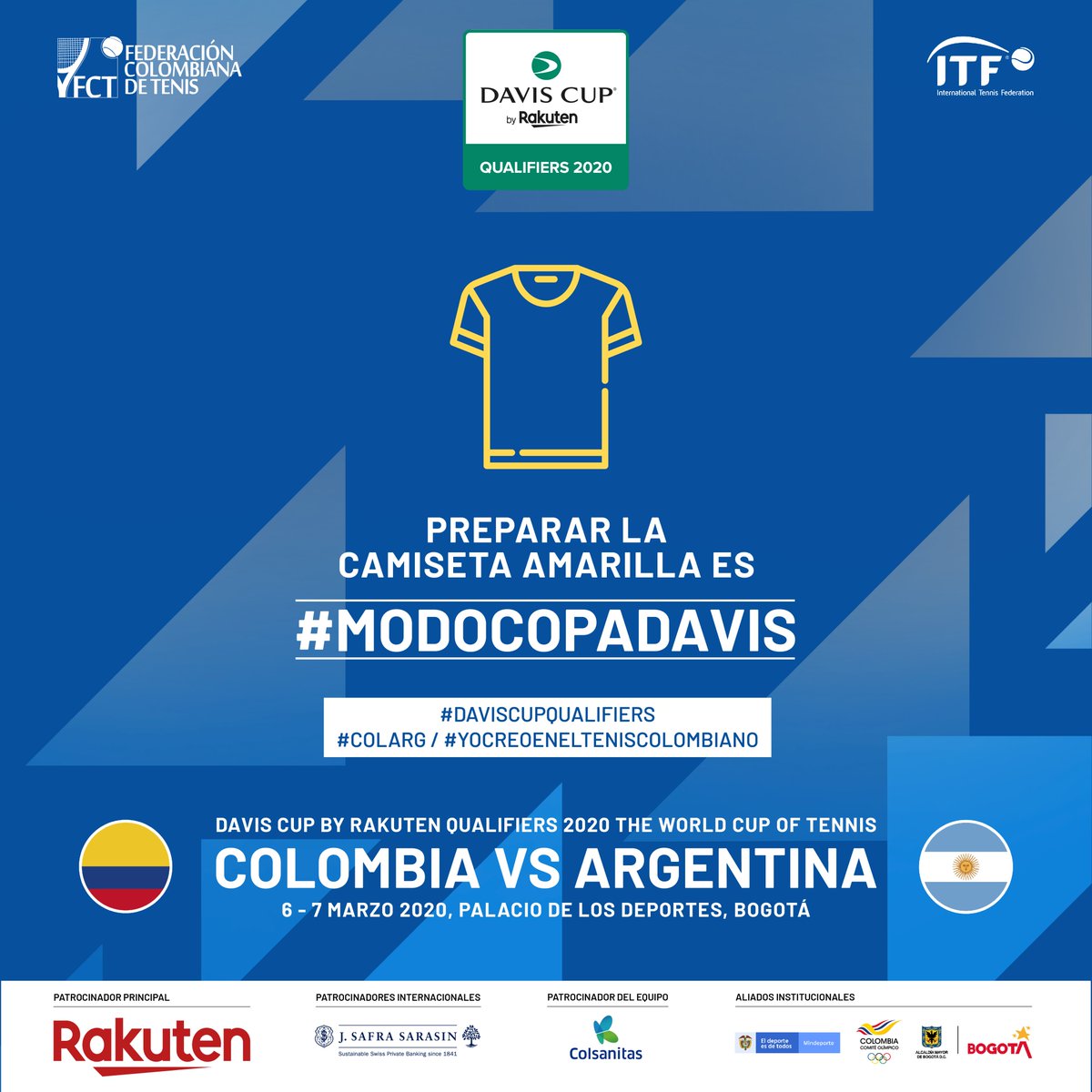 fedecoltenis's tweet photo. ¿Ya preparaste tu 👕 para mañana?
Si ya lo hiciste, permítenos decirte que estás en #ModoCopaDavis 🇨🇴
#YoCreoEnElTenisColombiano
#DavisCupQualifiers | #COLARG | @MinDeporteCol | @Bogota https://t.co/Eifc2ioEBT