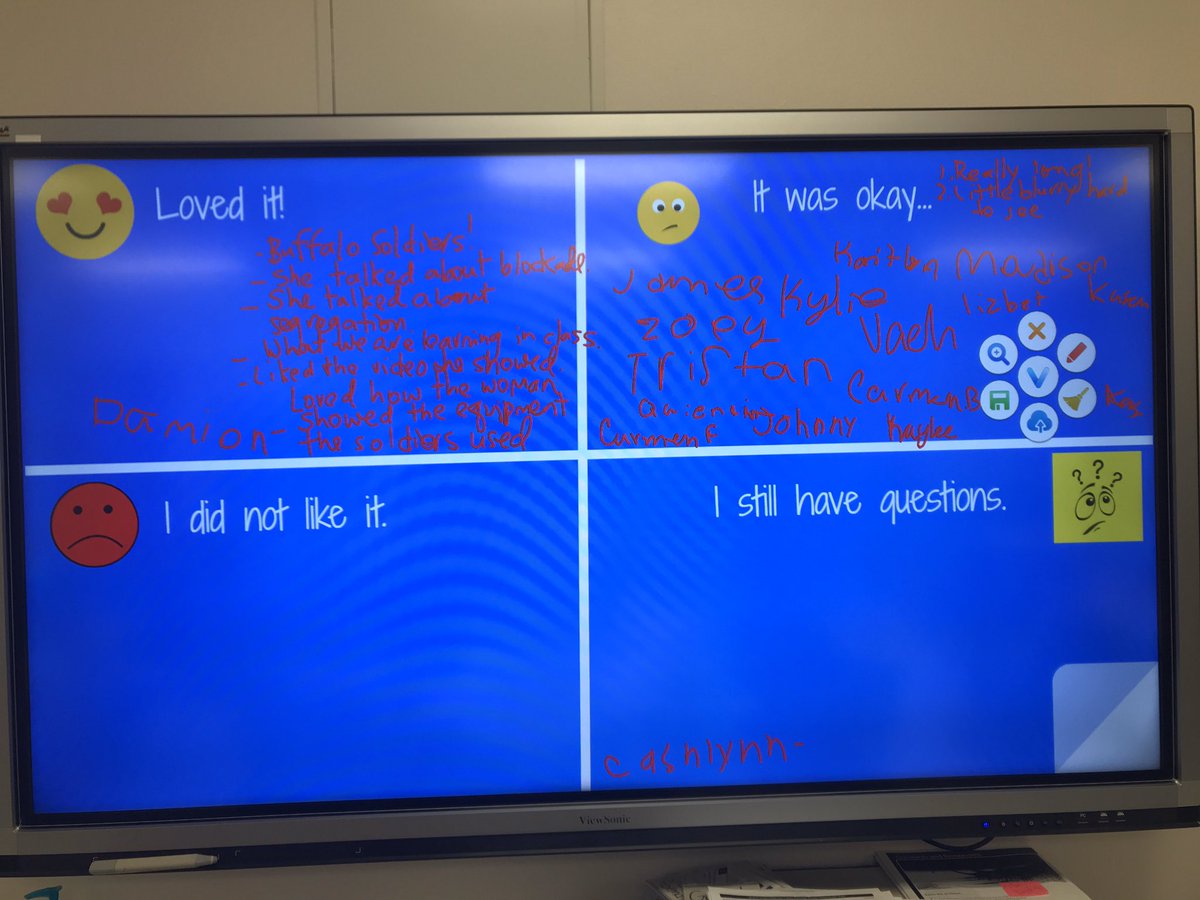 Using our voices to reflect on our distance learning field trip on Texas &amp; The Civil War! Students came to the board &amp; wrote their name in the box they were feeling. The students especially loved seeing the equipment the soldiers used!  #risdmvps #RobinsonISD <a href="/RISgreatness/">RISD Intermediate</a>