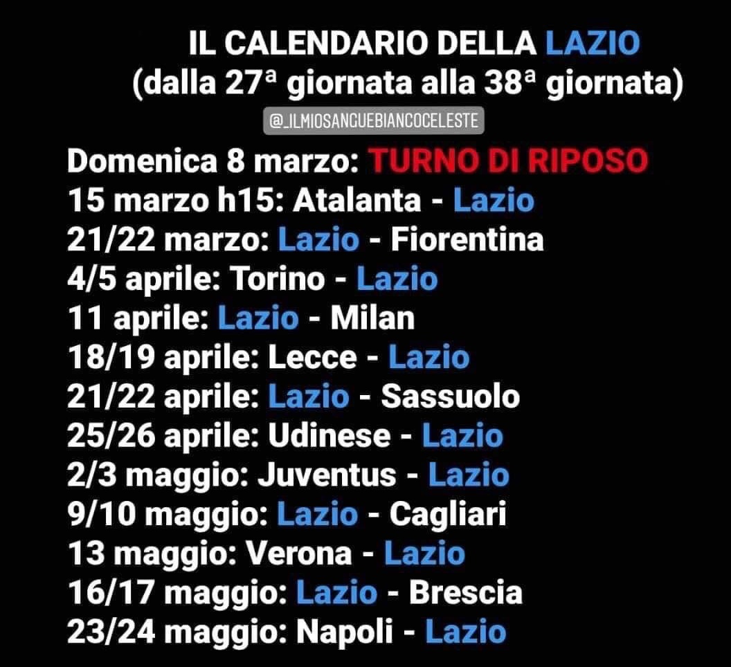 Calendario Lazio 2019 2020 Date E Orari