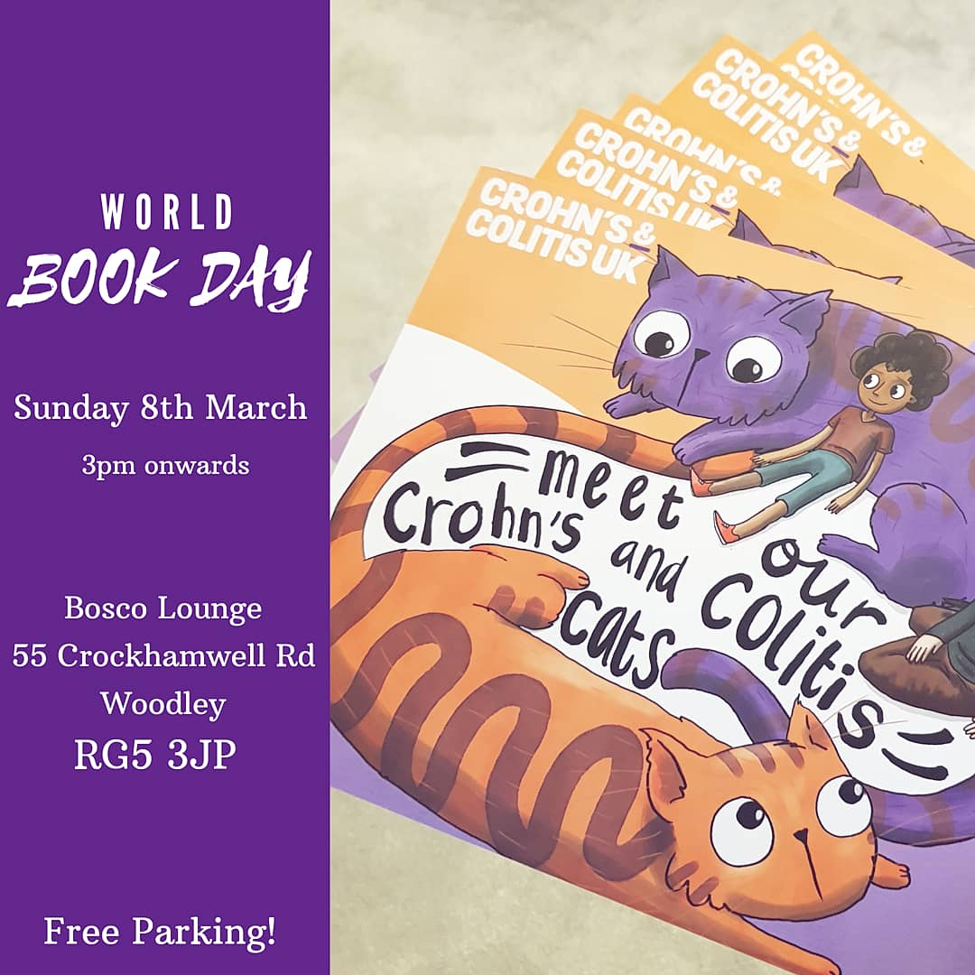 CrohnsColitisBK's tweet photo. Come meet our Crohn's and Colitis Cats! 😻😽

We will be at Bosco Lounge from 3pm onwards to celebrate the launch of these books! Please do come along for your free copy and bring along your personal favourite book too! 🤗💜 #ItTakesCats #WorldBookDay 📚 https://t.co/fBggAnyRli