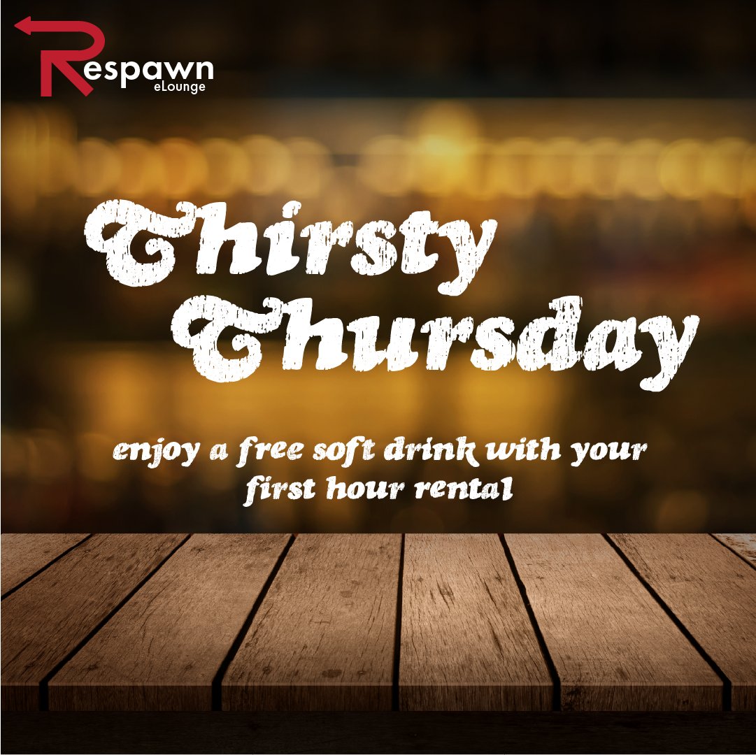Respawn_eLounge's tweet photo. It's #ThirstyThursday !! Come on in for a free Pepsi or Mountain Dew with your first hour before 9pm! https://t.co/Rd83WpvMK9