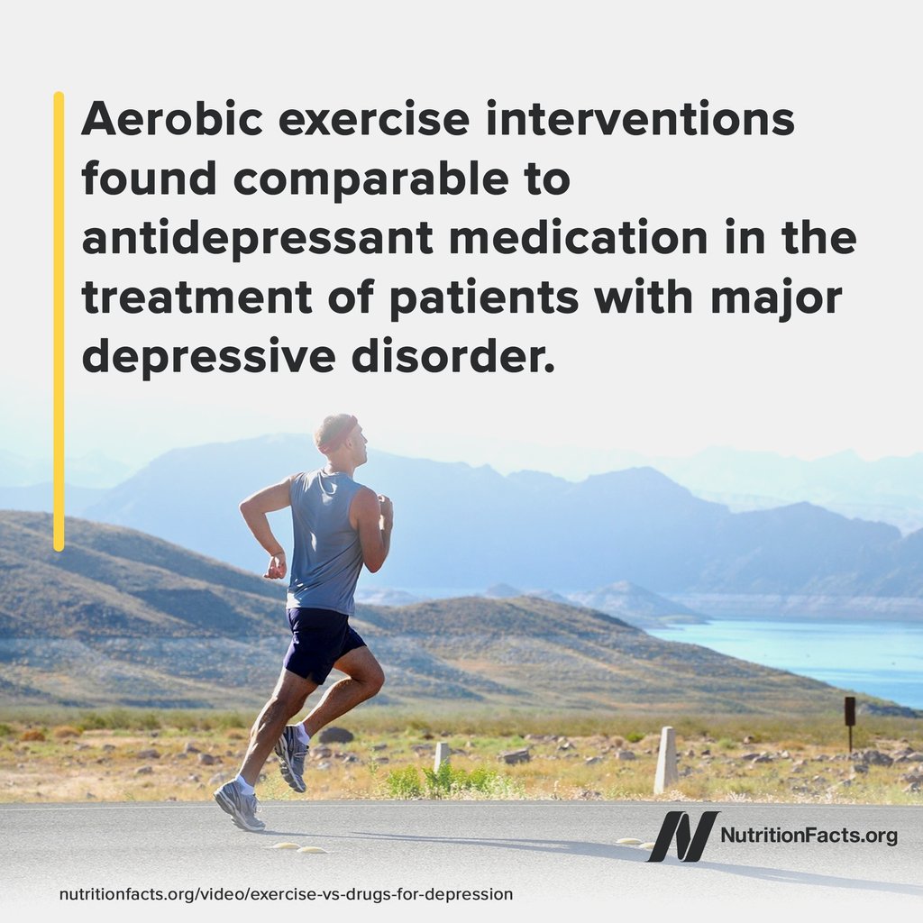 nutrition_facts's tweet photo. The evidence indicates that exercise can be a powerful intervention for depression. Watch the video "Exercise vs. Drugs for Depression" on https://t.co/ZgE3qD1kYd to learn more: https://t.co/LLOY8vnn8b https://t.co/hQi5YzjMDy