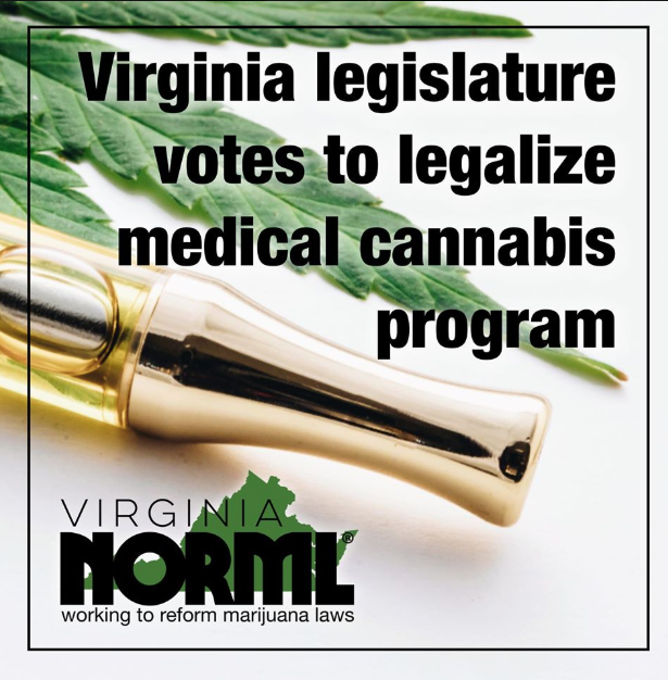 NORML's tweet image. S.1015 provides explicit legal protection for VA’s medical cannabis program participants. Before, only an affirmative defense was provided, putting those in the program at risk for consequences stemming from arrest for possession. The bill now heads to Gov Northam for approval.