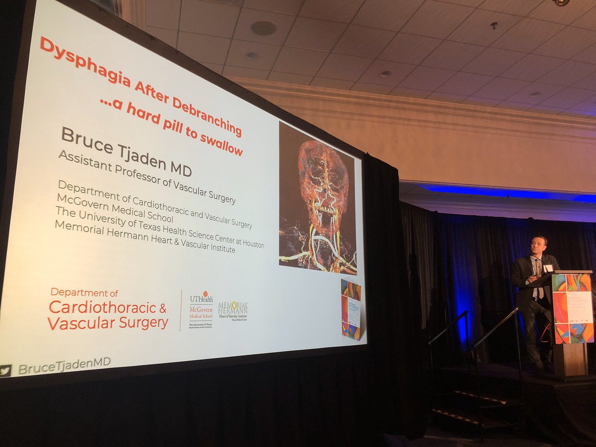 DrAliAzizzadeh's tweet photo. Great talk by @BruceTjadenMD on oropharyngeal complications after cervical debranching before TEVAR. Should retropharyngeal carotid carotid bypasses be approached with caution? #HAS2020 https://t.co/UqrPECFY6r