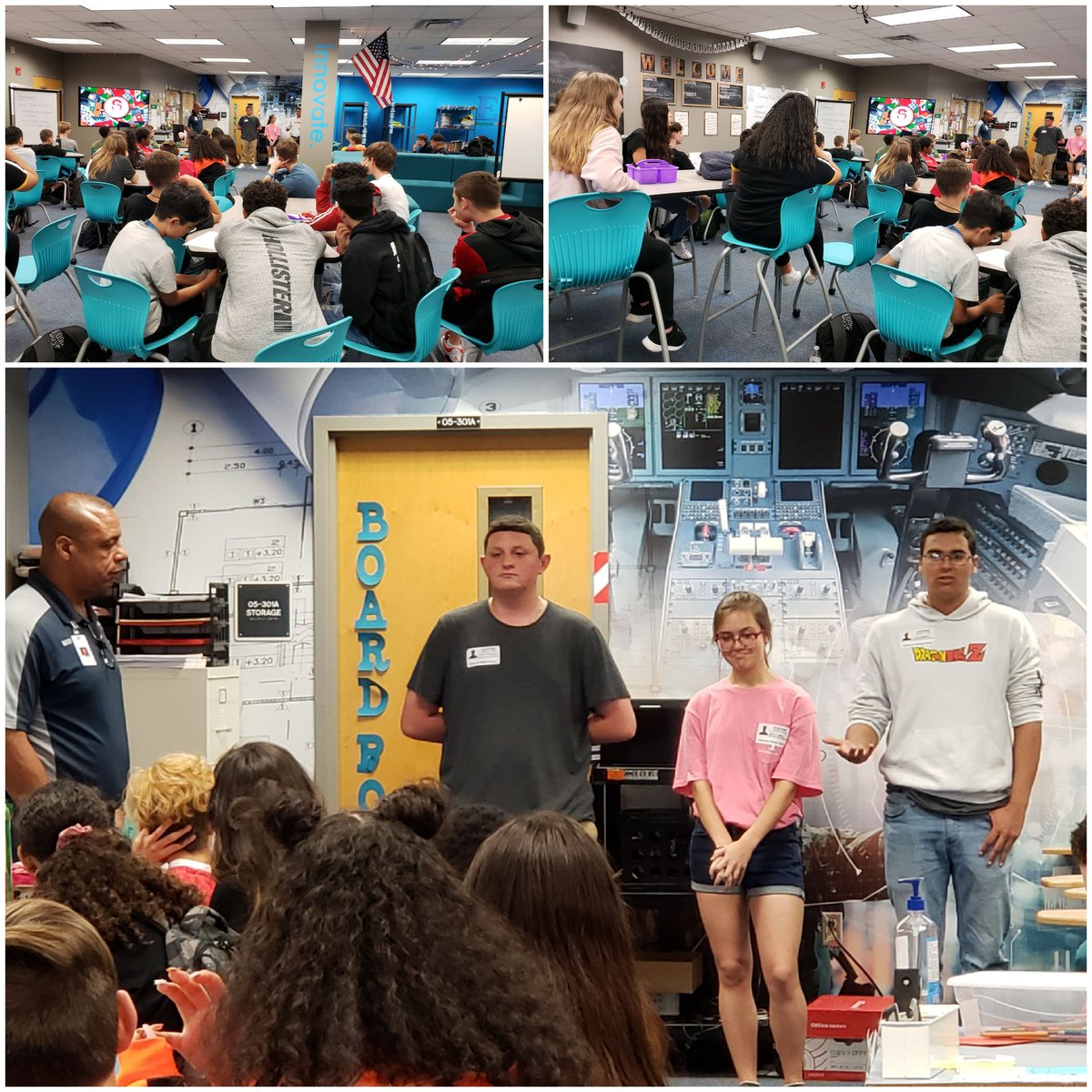 TWMS_TITANS's tweet photo. Former TWMS Falcons - current @lake_howell @LHHSNJROTC Cadets - visited Military Exploration today to share their experiences. #FalconsSOAR #HawkStrong #formerfalcons #futurehawks #classof2024 https://t.co/6D6snNYXw8