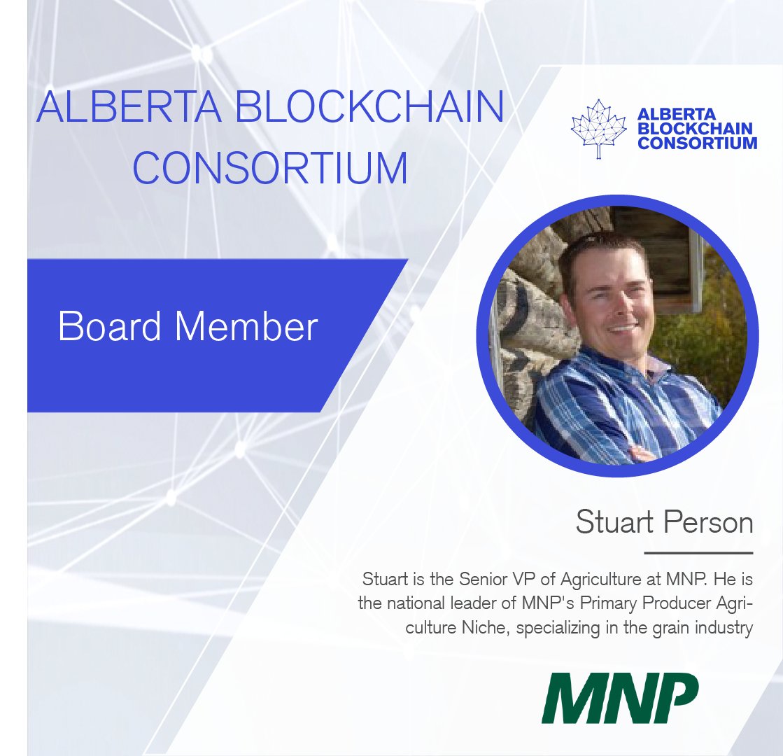 Bitcoin_CBC's tweet photo. Stuart Person @Stuart_Person is a Board Member at Alberta Blockchain Consortium. #blockchainAB
His passion is Agriculture, which has provided me the opportunity to become the Senior Vice President of Agriculture at @MNP_LLP https://t.co/FJtlWesJ0S
