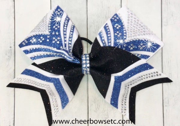Girl Power!  We just love this bow especially in old blue/columbia, white and black glitters with sparkly stones! So pretty.... #cheerbows #cheerleadingcoach #cheercoach #CompetitionTime #CheerWorlds2020