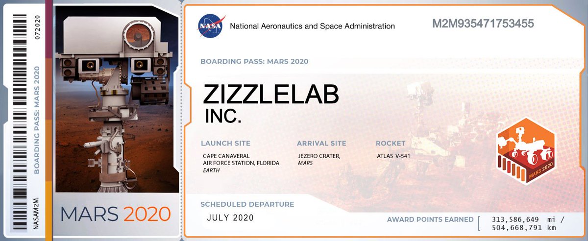 Zizzlelab's tweet photo. Zizzlelab is excited to go along for the journey to Mars with #perseverance!🚀You can also send your name to space aboard future @nasa missions - Sign up here https://t.co/MNZbrwdbJ3 https://t.co/HTmFS1f0rr