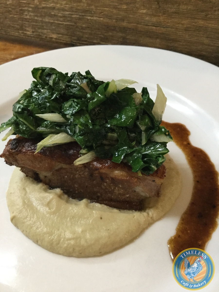 Roasted shoulder of lamb with aubergine purée &amp; sautéed Swiss chard. One of... mylc.co/rpgfS