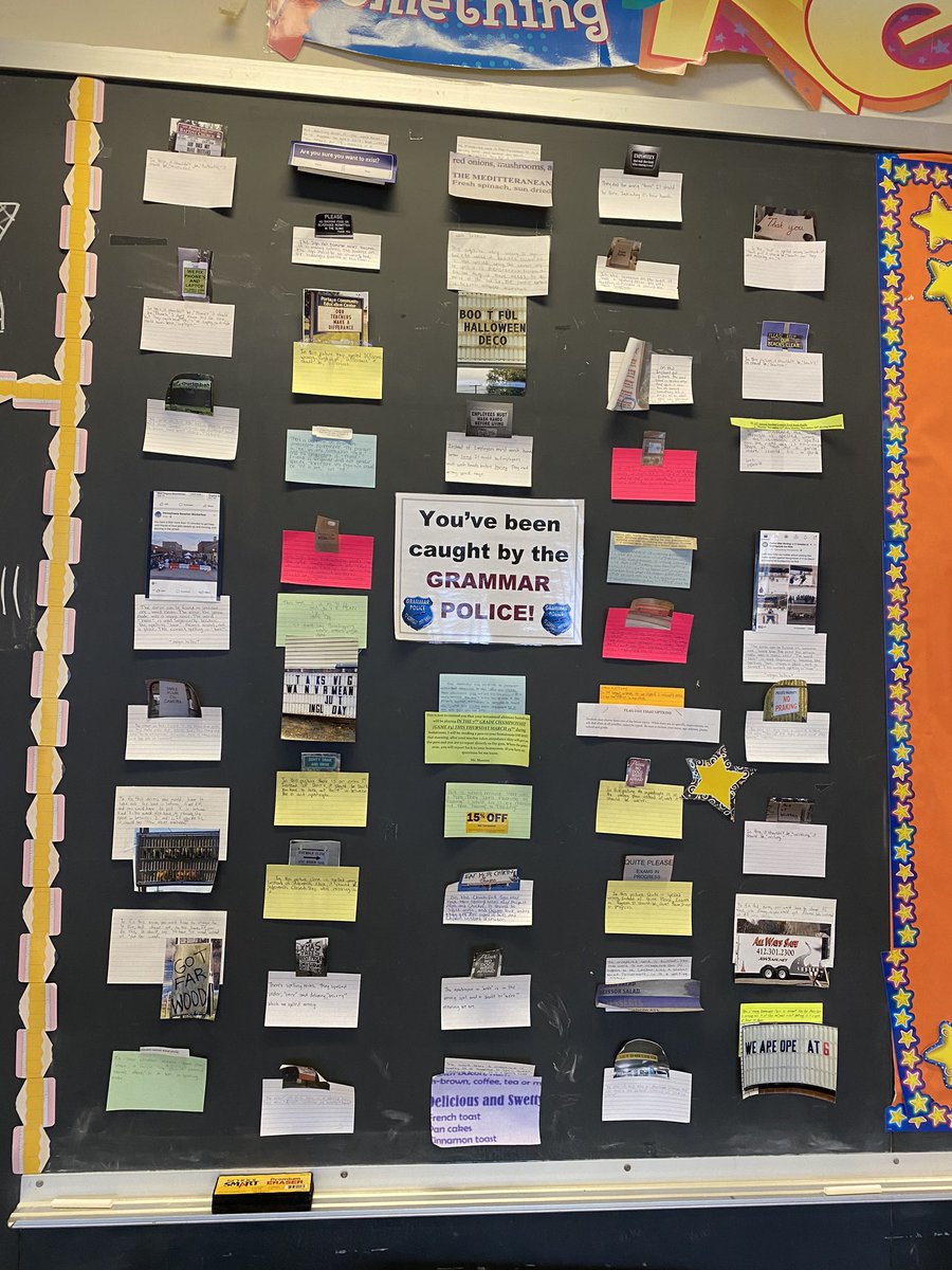 MrsSchmittCVHS's tweet photo. Yesterday was #NationalGrammarDay! The Spartans have done a great job serving as “grammar police” by finding and correcting grammatical errors that they have found in the real world! #tocorrectandserve 🚨🚔👮🏽‍♂️👮🏻‍♀️@WEARECMS25 https://t.co/Z5GzzEyuic