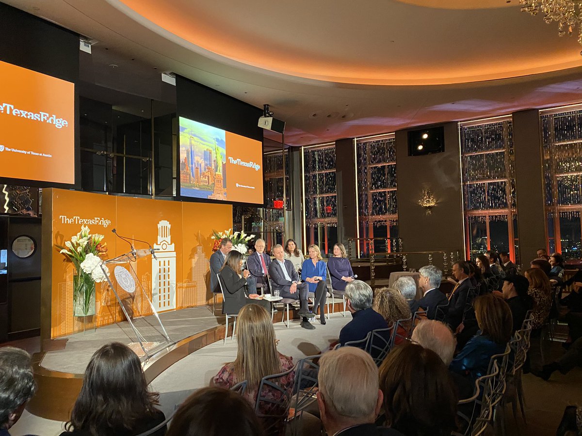 utsarver's tweet photo. .@ArthelNeville hosts a great panel of @TexasExes who are rockstars in their careers on Broadway, on Wall Street and in fashion, among other industries. #TexasExes #UTNY https://t.co/sPyfaVUrTK