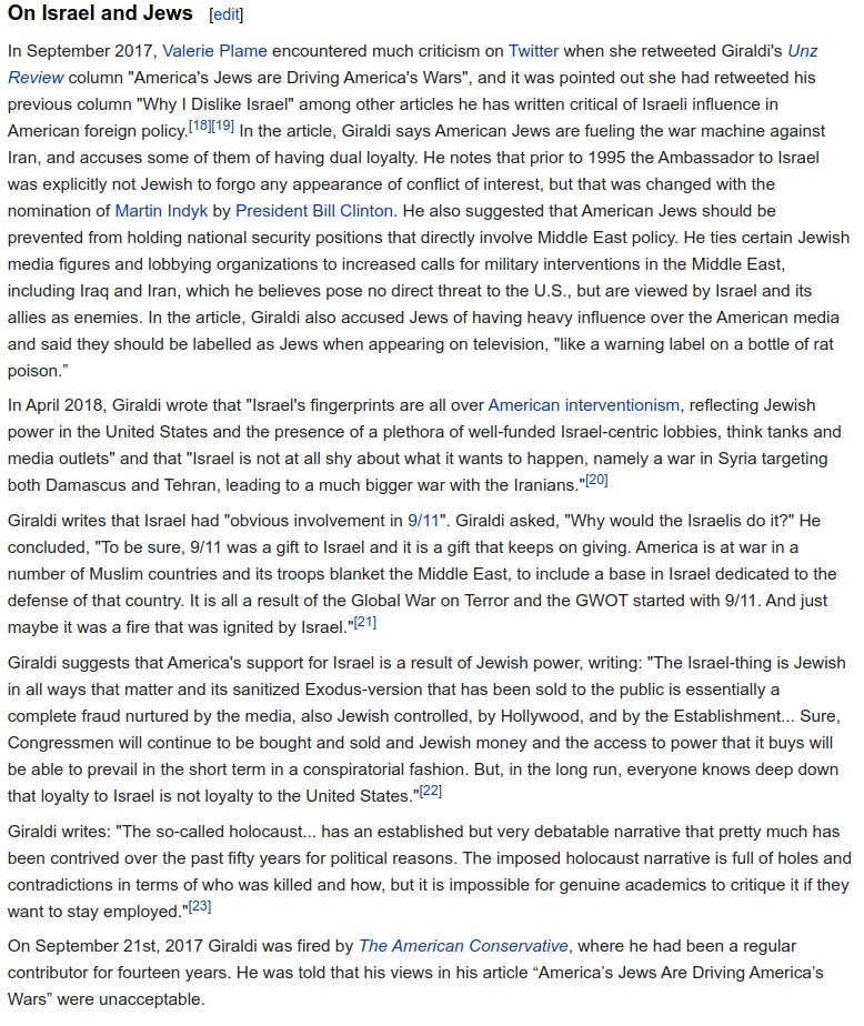 Also, given that this he's been spreading the very old fascist canard of "Jewish control" for years, its omission in this piece in favor of merely calling Israel a "partner in the [US] project" might be notable.