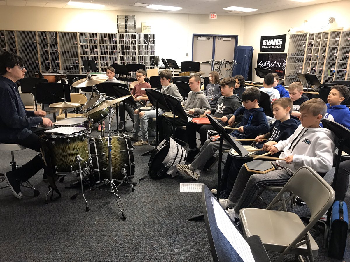 awassonmusic's tweet photo. Thank you so much to Mr. Jules Radino of Blue Oyster Cult for coming in to work with our percussionists on rudiments for @OfficialNYSSMA! Our students appreciated your visit so much! #thisisbms https://t.co/7K53gRe30B
