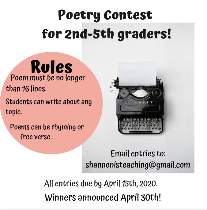 poetweet4's tweet photo. Check out this #Poetry #writing #Contest for #Students! #teach #teaching #teacher #ClassroomContest #Creative #WritingCommunity #literacy #middlegrade #schools #classroom #learning #poetrylovers #poetrywriter #kids #poem #writers #ContestAlert
Details at๐https://t.co/v764wJYl7c https://t.co/9nDVAk17tN