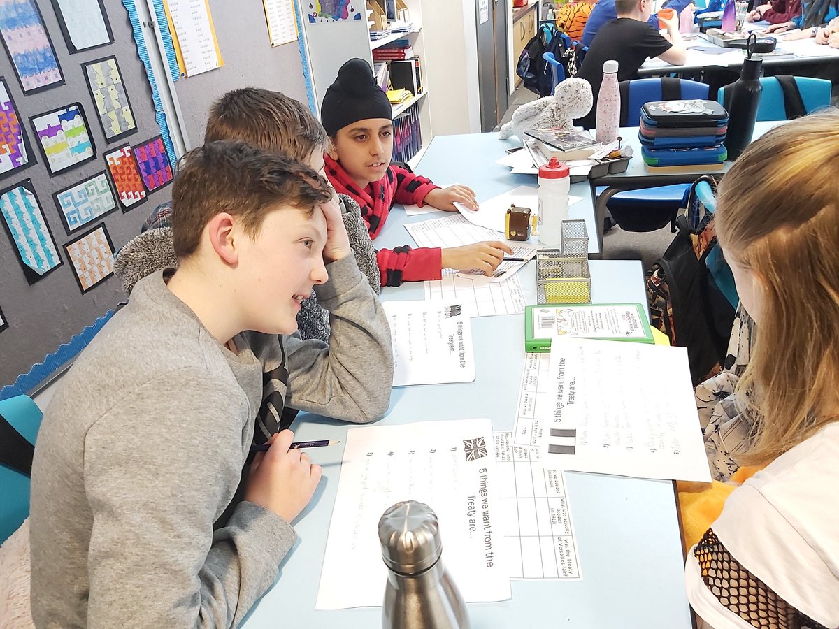 FoxCovertPS's tweet image. #p7fcps again took on the roles of representatives of &quot;The Big Three&quot; as they got to grips with The Treaty of Versailles.  A good way to deepen their understanding of the terms although our German representatives were not happy!