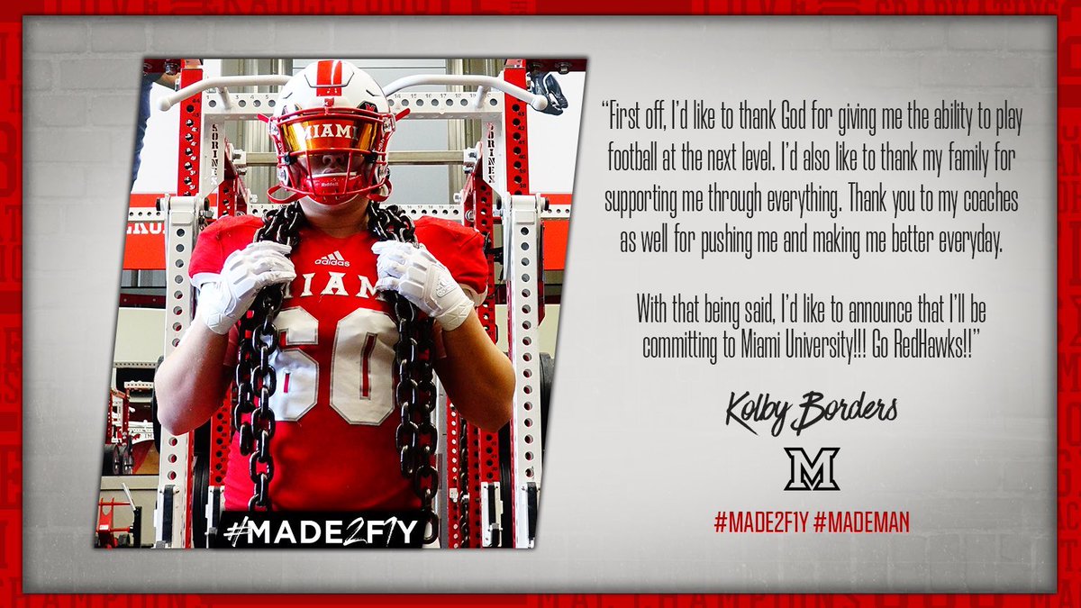 kolby_borders's tweet photo. Blessed🙏🏼 Commited✅✅ @MiamiOHFootball @Martin_Miami_HC @CoachBarnett_MU @RedHawk_Recruit @McCMavsFootball https://t.co/m4C01Zyv58