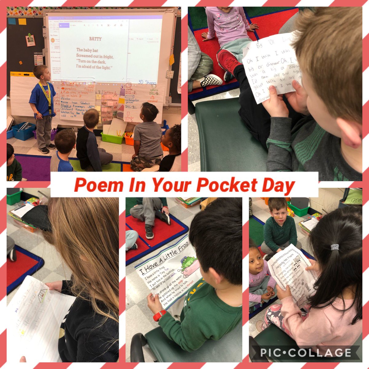 MrsWarblesClass's tweet photo. Day 4 of #ReadAcrossAmerica is Poem in Your Pocket day! Kinders shared their poems. Others made up their own! @VincentFarmBCPS @BCPS_ELA #BCPSReads #WeAreVincentFarm https://t.co/bYw8xBCnej