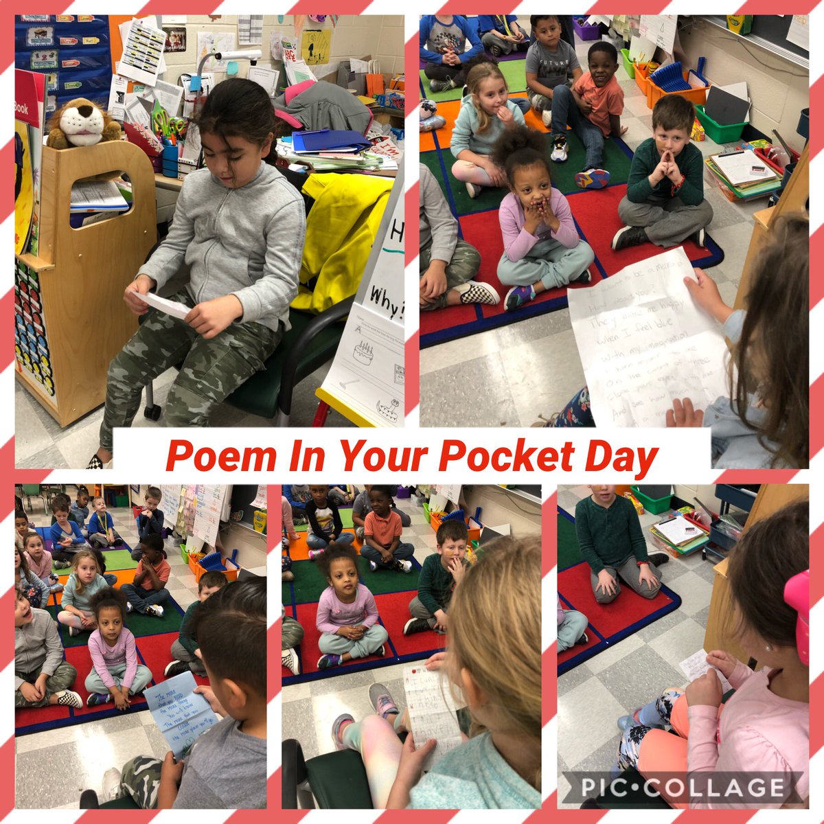 MrsWarblesClass's tweet photo. Day 4 of #ReadAcrossAmerica is Poem in Your Pocket day! Kinders shared their poems. Others made up their own! @VincentFarmBCPS @BCPS_ELA #BCPSReads #WeAreVincentFarm https://t.co/bYw8xBCnej