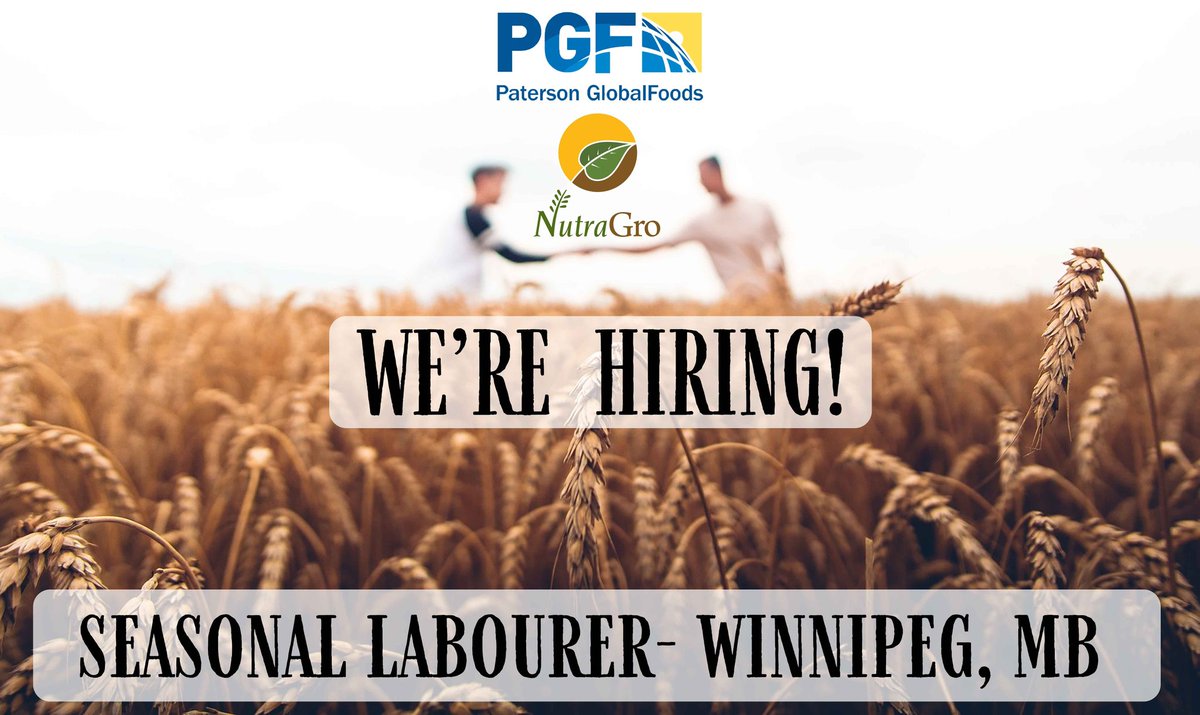 Paterson_Global's tweet photo. Our NutraGro division is currently seeking an energetic, dependable team player to fill the position of Seasonal Laborer (4-5 Month Term) reporting to the General Manager.
For more information or to apply, please visit https://t.co/AQkrEdjUQ8 https://t.co/bdaxZFDz3v