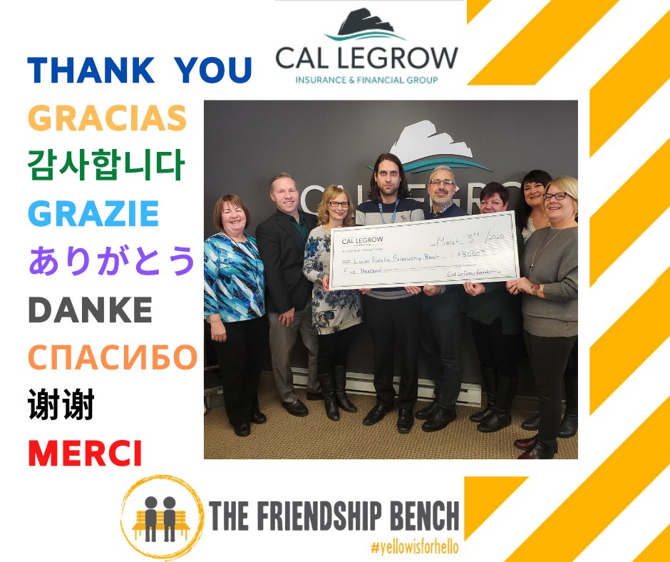 YellowIs4Hello's tweet photo. This is @CalLeGrow's way of saying HELLO. And so we say THANK YOU. This generous donation will fund a Friendship Bench Mental Health Awareness campaign at a local school! #yellowisforhello https://t.co/plhGyjqOsn