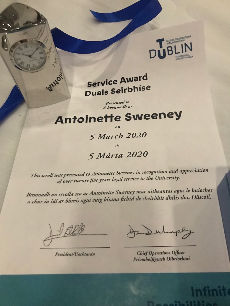 AnnetteSweenTUD's tweet photo. Excellent evening  ⁦@WeAreTUDublin⁩ service awards celebrating  with colleagues - over 25 years as educators ⁦@TUDCulinaryTC⁩  How time flies 🤪#loveourindustry https://t.co/D0OaF4jE7W