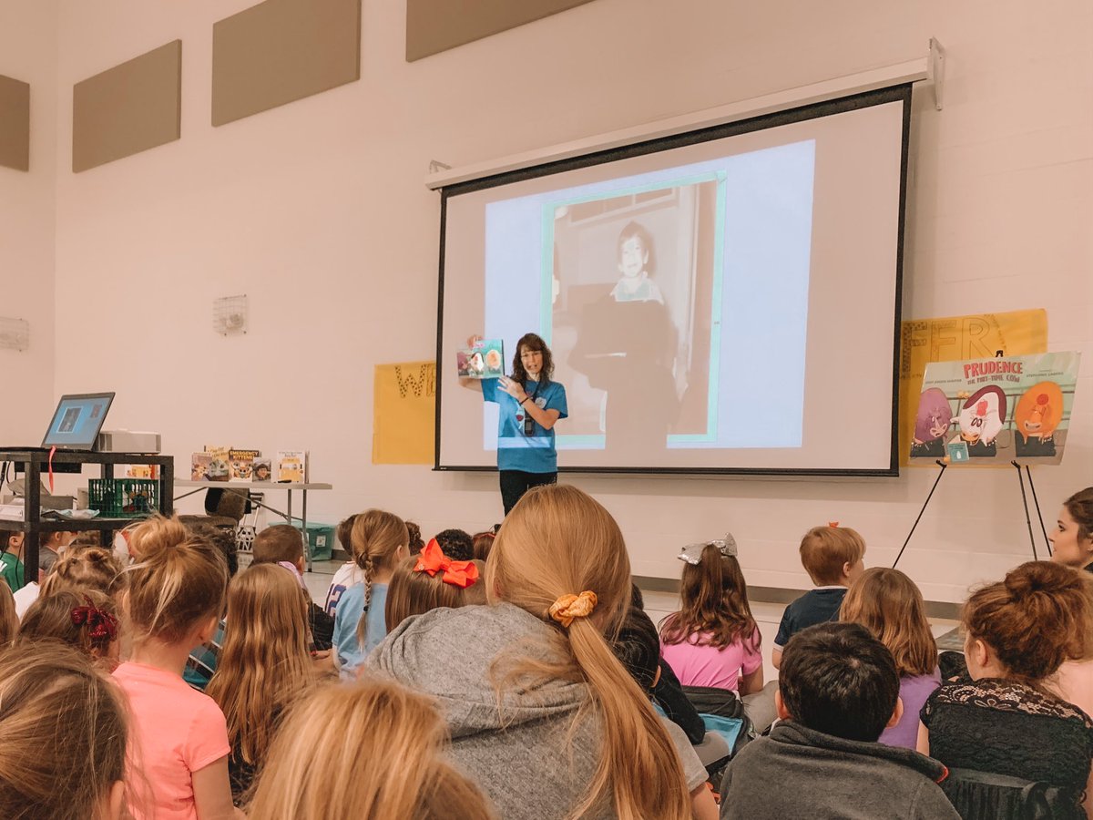 MissScottFHE's tweet photo. We had a real author visit us today and tell us all about what it takes to write a children’s book. #ReadAcrossAmerica @FlintHillAP @ZumFlintHill @julie_mid https://t.co/LHJUcBkSLo