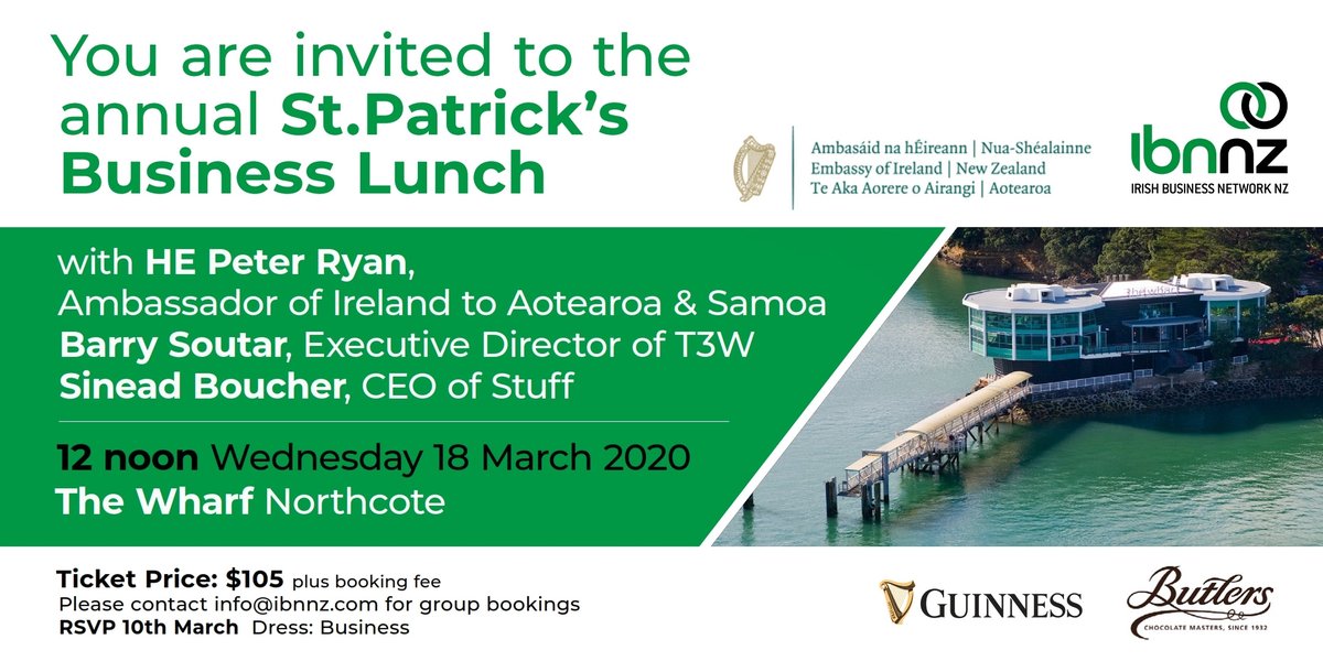 Join us at IBNNZ Auckland Annual St. Patrick’s business lunch is on March 18th. RSVPs closing next Wednesday, and we'd like to see you there. We are excited about a speaker line up that is sure to feed your senses
eventbrite.co.nz/e/ibnnz-auckla…