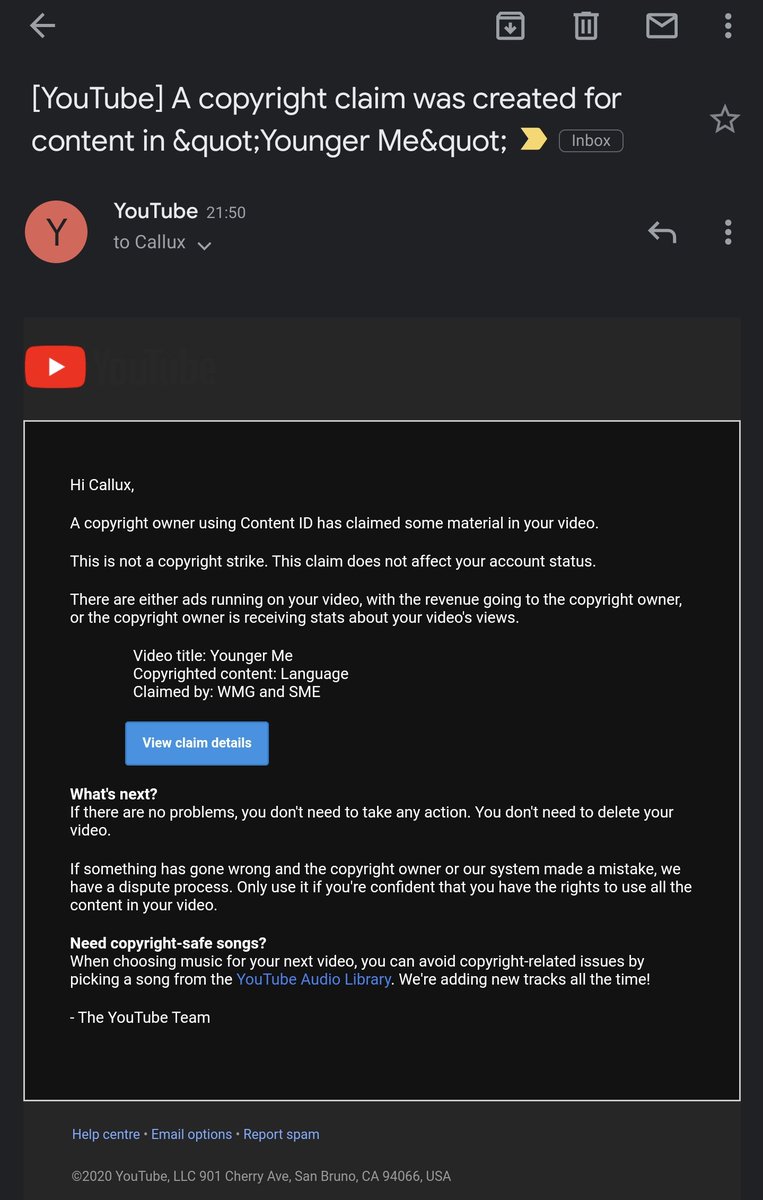 Callux's tweet image. thank you UMG and SME for claiming a video about my childhood cancer