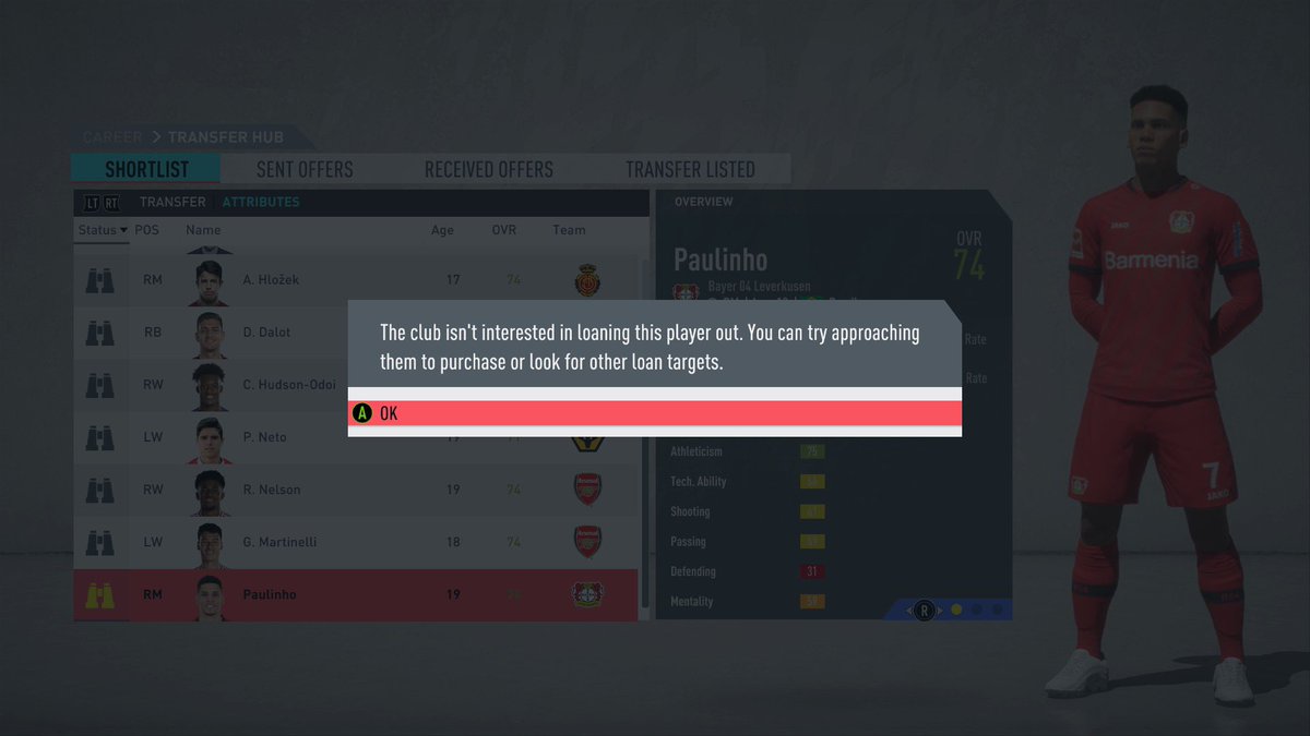 _RedDevilHub's tweet photo. Most frustrating thing for me... wanting to loan a player in for squad depth and they won’t even consider it, 3 days later Loan him to another club.. 😡😡 #Careermode #FifaProblems https://t.co/DvxB9tmr2V