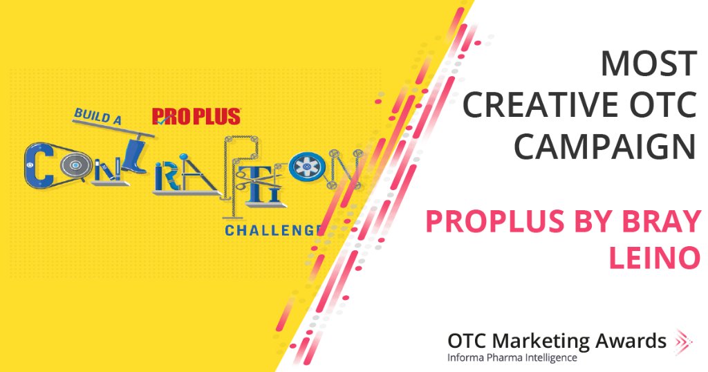 OTCAwards's tweet photo. The winner of the most creative #OTC campaign goes to @brayleino for their student-aimed #BuildLikeAPro #ProPlus campaign. Well done on this well-deserved win! #OTCMarketingAwards https://t.co/93PU0R7GDO