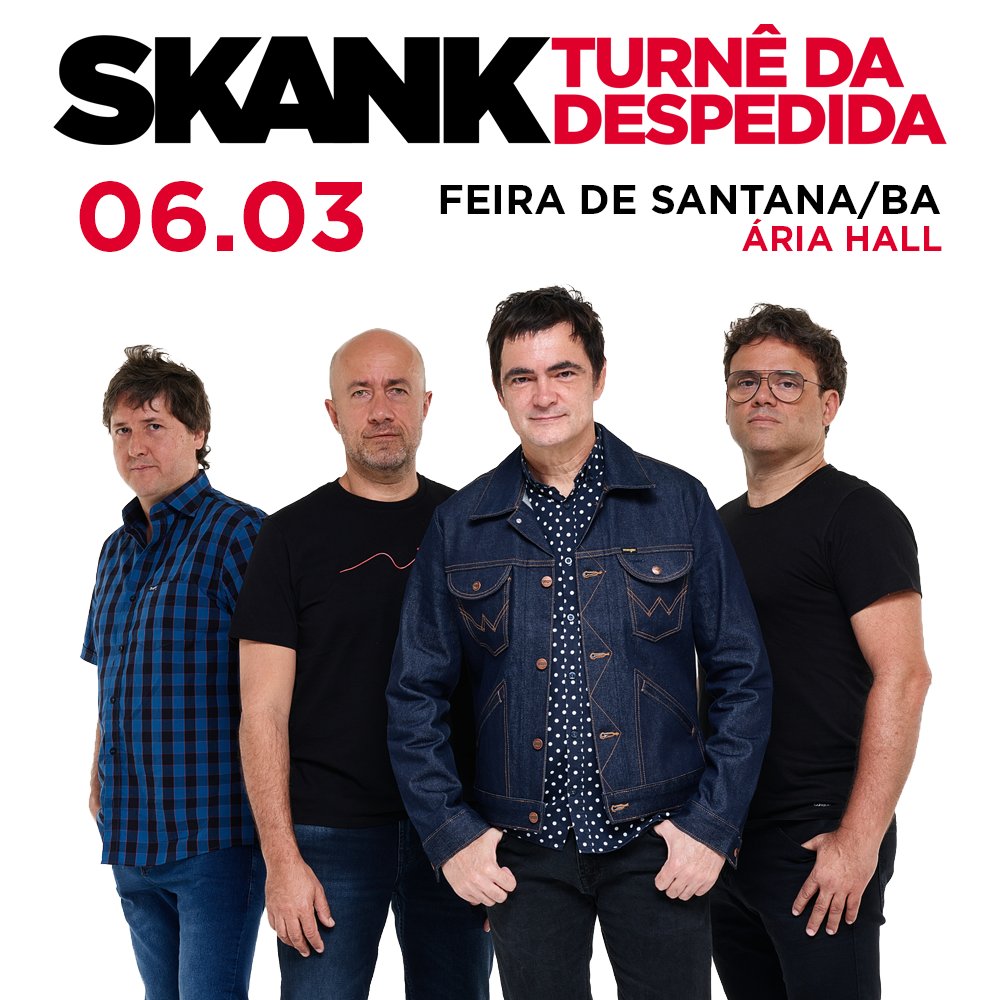 Skank's tweet photo. Amanhã tem estreia da #TurnêDaDespedida em Feira de Santana/BA! Os ingressos online já acabaram, mas ainda restam alguns lugares disponíveis nos pontos de venda. Esperamos vocês! https://t.co/Tmzhb1iqVE