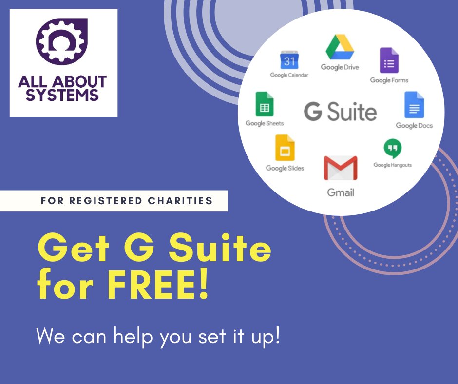 G Suite is FREE for registered charities!  We can help you get set up .. ask me how!