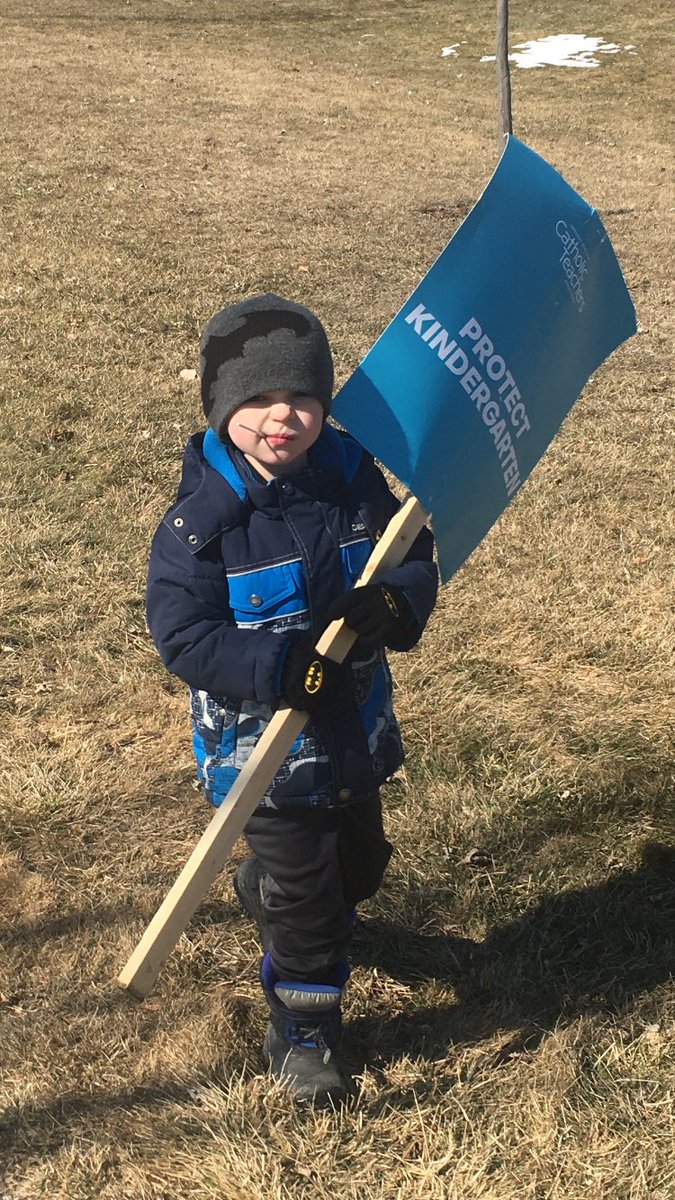 He probably would have preferred to be at school today with his “best friends”, but this guy walked with the teachers today in hopes of an agreement that gives him the education he deserves. #cutshurtkids #oecta #kindergartenmatters #sccdsb
