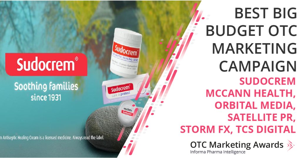 Citeline's tweet photo. The winner of the best Big Budget #OTC Campaign goes to @McCannHealthLDN, @OrbitalMediaNet, @Satellite_PR, #StormFX and @TCSDigitalMedia for their incredible #sudocrem campaign! Congratulations! #OTCMarketingAwards https://t.co/eRY0nkbX1E