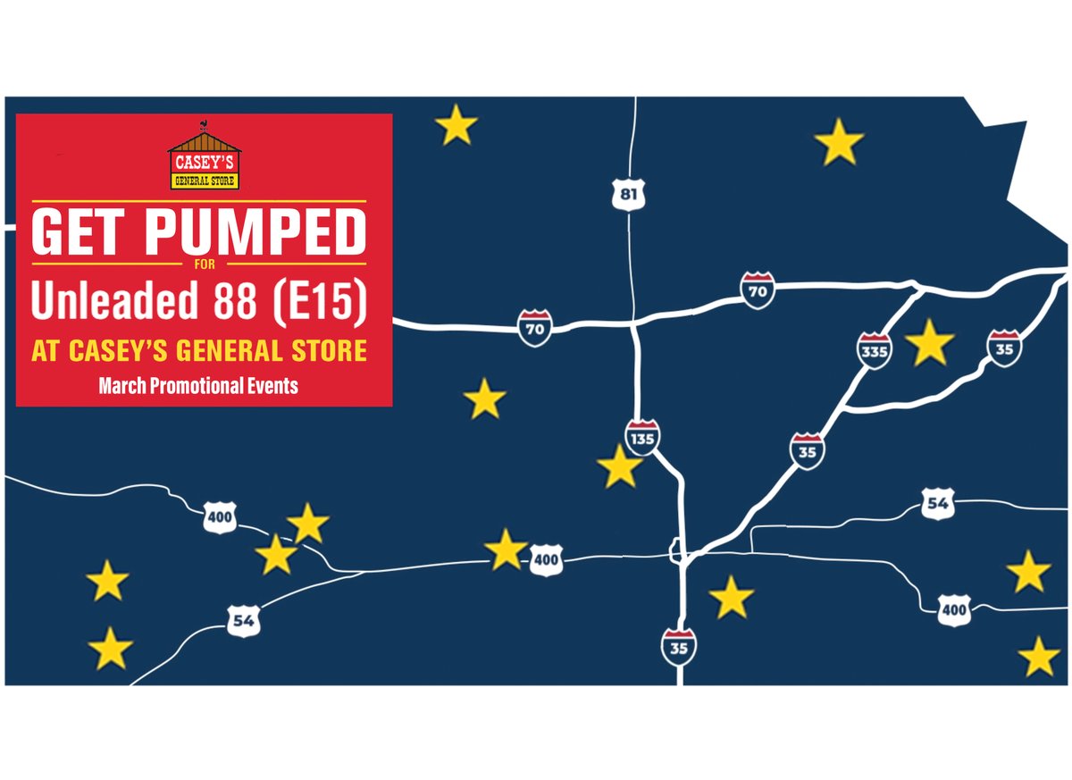 We’re celebrating this #ksbiofuels month with <a href="/caseysgenstore/">Casey's</a> across the state! Check the schedule at bit.ly/GetPumped4e15 to see when a Casey’s is hosting a“Get Pumped” event near you. Discounts on e15, drinks and pizza are only part of the fun! #kscorn #fueledbyKS #e15